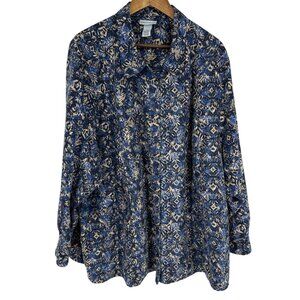 Catherines Womens Button-Up Abstract Print Long Sleeve Lightweight Blouse Sz 4X
